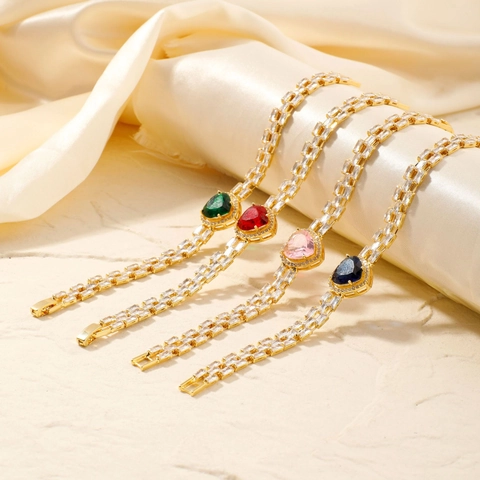 Fashion Copper Heart Shaped Bracelet For Women Gold Plated Double Row Rhinestone Heart Pendant Luxury Jewelry Gift