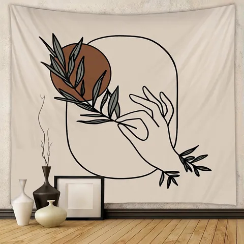 Arazzo Arte Linea Astratta Poliestere Mano Minimalista E Appeso A Parete Foglia Per Soggiorno Camera Da Letto Stile Bohemien