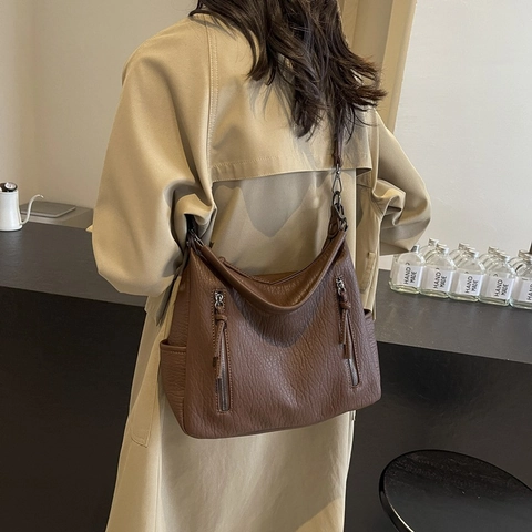 Borsa Tote Hobo Di Moda Motivo Lychee Pelle PU Grande Capacità Borsa A Tracolla Donna Quotidiano Pendolare Semplice Versatile