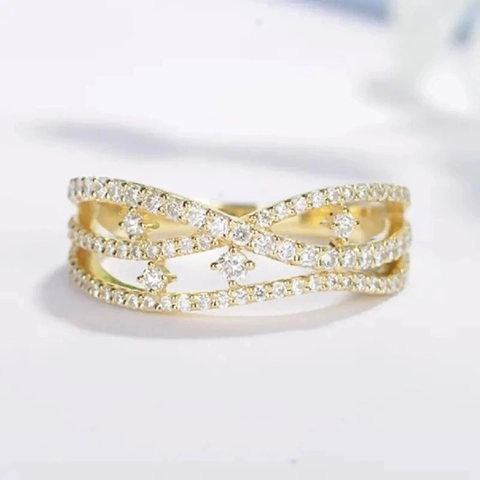 Anillo De Banda Entrelazado Multicapa Cobre Circón Hueco Dorado Moda Vintage Estilo Romano Para Mujeres