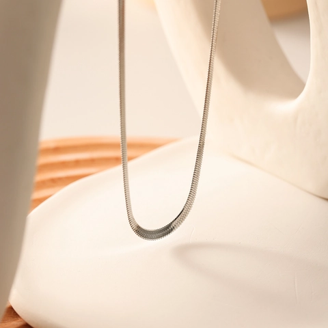 Minimalist Stainless Steel Wide Flat Snake Chain Necklace Herringbone Link INS Style Elegant Jewelry For Women