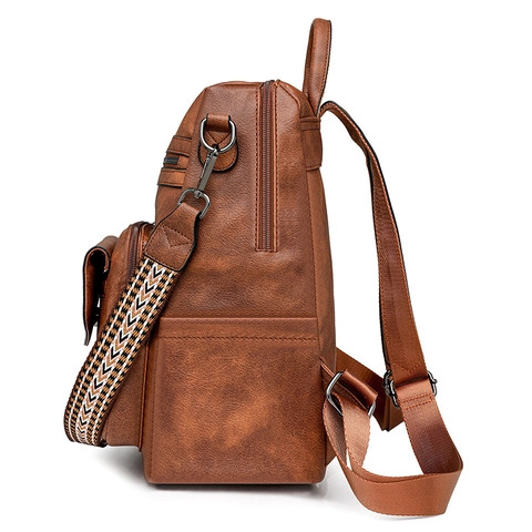 Vrouwen Vintage PU Leer Rugzak En Clutch Kwastje Grote Capaciteit Multifunctionele Etnische Geweven Riem Reizen School