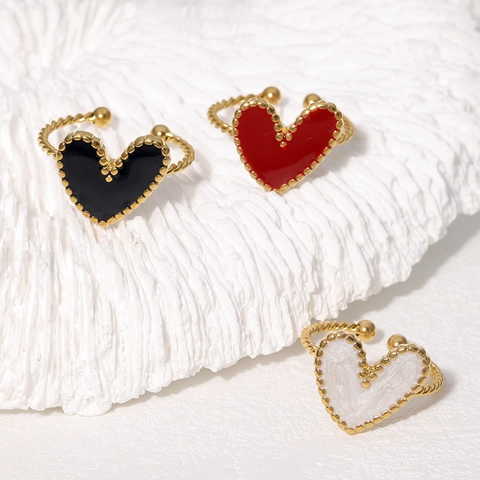 Anillo Abierto Corazón Acero Inoxidable Chapado En Oro Esmalte Diseño Cuerda Trenzada Ajustable Joyería Mujer