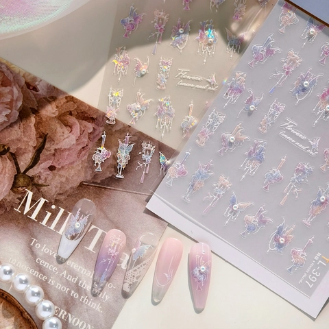 3D Embossed Nail Art Stickers Butterfly Rose Flower Retro Gothic Luxury Holographic Laser Decals For DIY Manicure