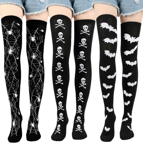 Halloween Blood Splatter Thigh High Socks For Women Spider Web Bat Skull Pattern Over Knee Stockings Cosplay Party Decorative Printed Socks