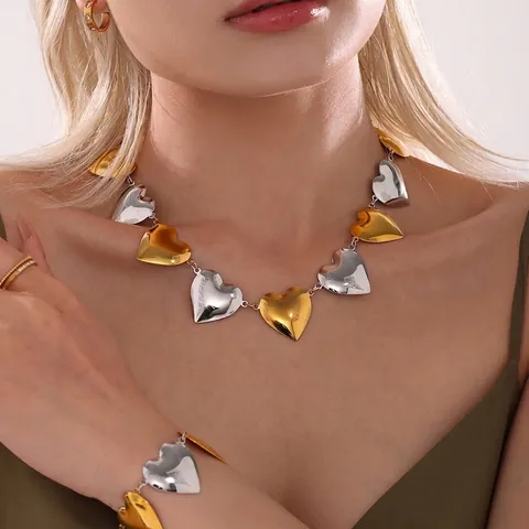 Collar Y Pulsera Con Forma De Corazón Joyas De Acero Inoxidable Punk Grueso Para Mujeres Moda