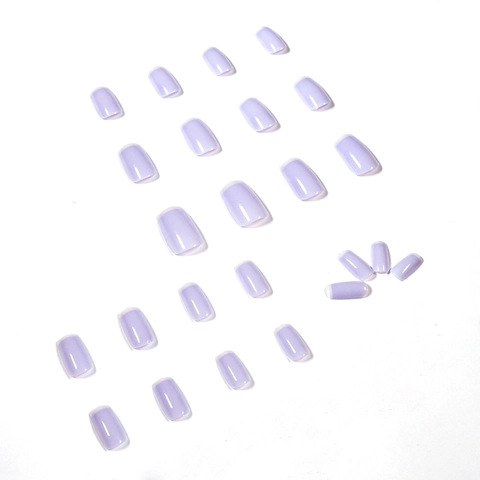 Uñas Postizas French Tip Color Púrpura Lavanda Brillantes Cuadradas Redondas Uñas Artificiales Para Mujeres Estilo Salón