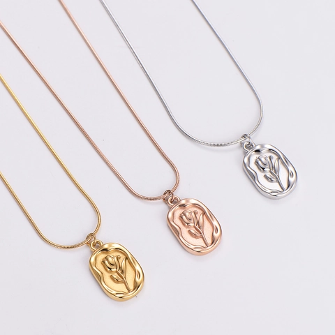 Collana Con Pendente Tulipano In Rilievo Acciaio Inossidabile Irregolare Vintage Retrò Catena A Serpente Per Donne Gioielli Regalo