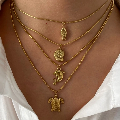 Zeedieren Hanger Ketting 18K Verguld Roestvrij Staal Vintage Schildpad Dolfijn Schelp Vis Sleutelbeenketing Voor Dames