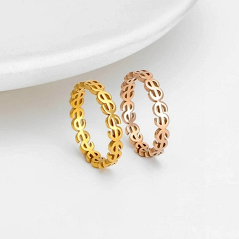 Anello con Segno del Dollaro in Acciaio Inossidabile di Moda Traforato Minimalista Stile Ins Oro Argento Oro Rosa Gioielli per Donna Uomo
