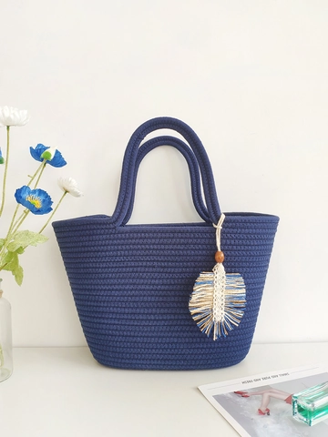 Dames Geweven Tote Bag Grote Capaciteit Katoenen Touw Handtas Retro Boheemse Stijl Voor Strandvakantie Met Bladkwast
