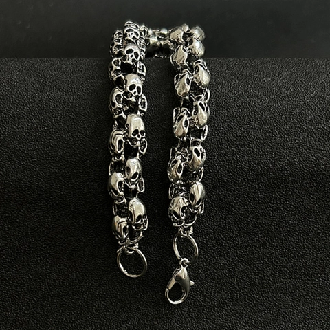Retro Skull Dragon Head Alloy Bracelet Gothic Punk Hip Hop Men Personality Bone Chain Wristband Jewelry