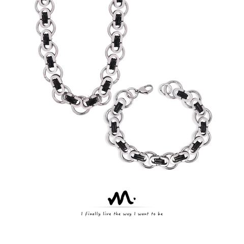 Collana E Bracciale A Catena Bizantina Acciaio Al Titanio Argento Nero Industria Pesante Gioielli Punk Per Uomini