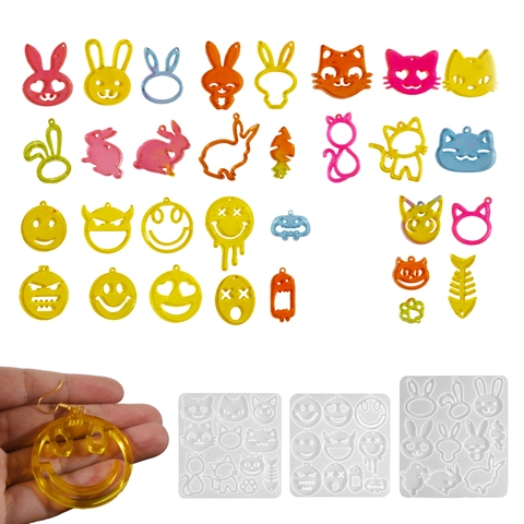 Siliconen Mal DIY Hars Sieraden Maken Kat Konijn Emoji Vormen Voor Oorbellen Hangers Gietgereedschap