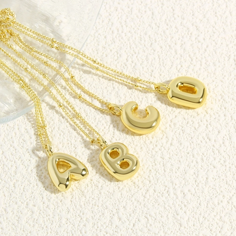 Puffy Bubble Alphabet Initial Necklace Gold Plated Copper 3D Mirror Polish Pendant Jewelry For Women Modern Simple