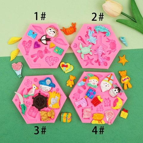 Sechseck Silikonform Meer Pirat Engel Thema DIY Fondant Harz Ton Handwerk Kuchen Dekoration
