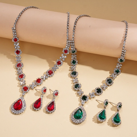 Collana E Orecchini Con Ciondolo A Goccia D'acqua Vintage Gioielli In Lega Strass Con Perno In Argento Per Donna Elegante