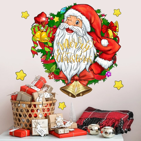 Adesivi Murali Natale PVC Babbo Natale Ghirlanda Impermeabile Decorazione Casa Festiva Soggiorno Murale Cartone Animato