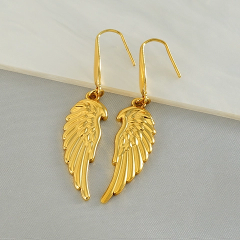 Engel Flügel Feder Haken Ohrringe 18K Vergoldet Edelstahl Elegant Hängend Schmuck Für Damen Modisch Accessoire