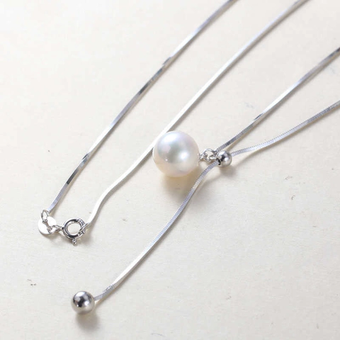 S925 Sterling Silber Künstliche Perlenanhänger Halskette Minimalistische Verstellbare Schlangenkette Schmuck Für Frauen Elegant