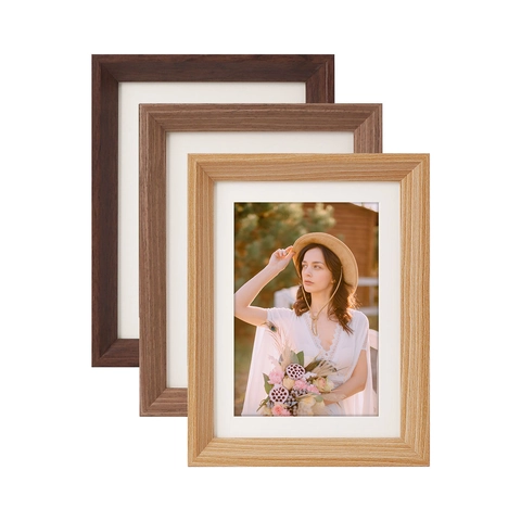 Photo Frame Picture Frame MDF Wood Texture Desktop Stand Wall Hanging Decor Modern Rectangular With Mat Plexiglass