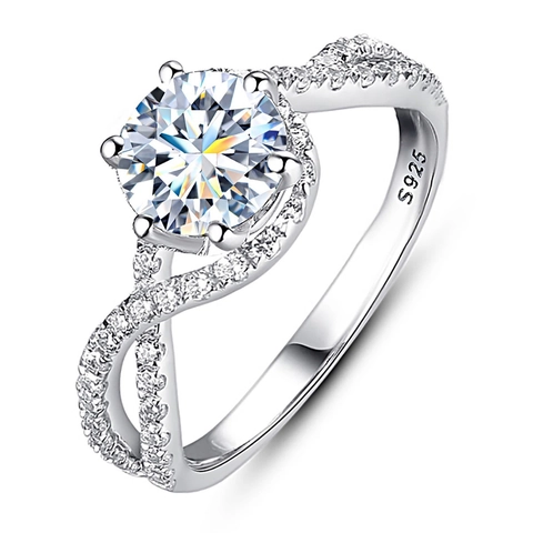 Classic 925 Sterling Silver 1 Carat Moissanite Ring For Women Twisted Arm Engagement Wedding Ring Fashion Jewelry With GRA Certificate