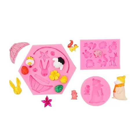 Silicone Baking Mold Easter Cartoon Animal Rabbit Chick Lamb Squirrel Fondant Chocolate Candy DIY Resin Tool
