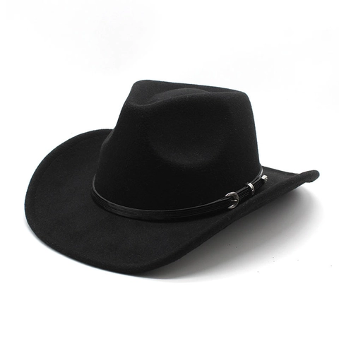 Western Cowboy Hat Wool Felt Wide Brim Retro British Style With Belt Buckle Outdoor Sun Protection For Men And Women