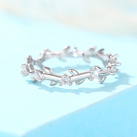 Wijnstok Blad Bloem Ring Koper Zirkonia Natuur Geïnspireerd Witgoud Verguld Zoete Sieraden Voor Dames