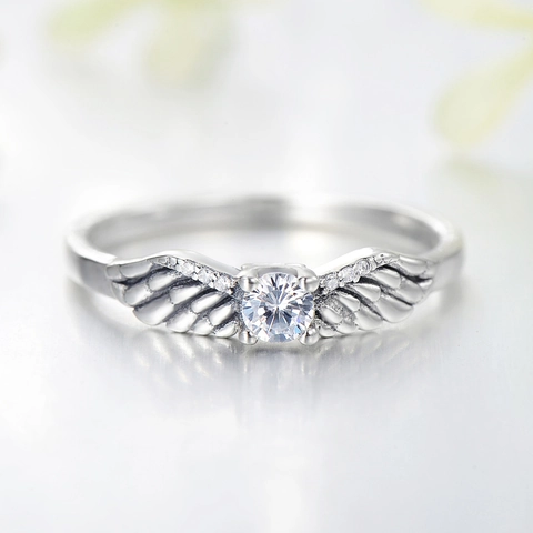 Engel Flügel Ring 925 Sterlingsilber Brillanter Runder Zirkon Vintage Mode Schmuck Für Damen