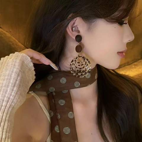 Leopard Print Runde Hängeohrringe Mit 925 Sterling Silber Ohrstecker Harz Holz Maillard Stil Retro Damen