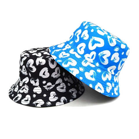 Bucket Hat Met Hartjesprint Polyester Zonbescherming Vintage Streetwear Buiten Zomeraccessoires Voor Dames Heren