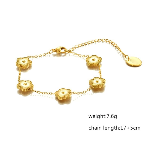 Stainless Steel Flower Charm Bracelet Gold Plated Clover Shape Elegant Luxury Jewelry For Women Girls Adjustable