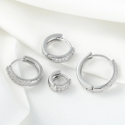 18K Real Gold Plated Copper Huggie Hoop Earrings For Women Micro Pave Multi Row Zirconia Fashion Round Jewelry