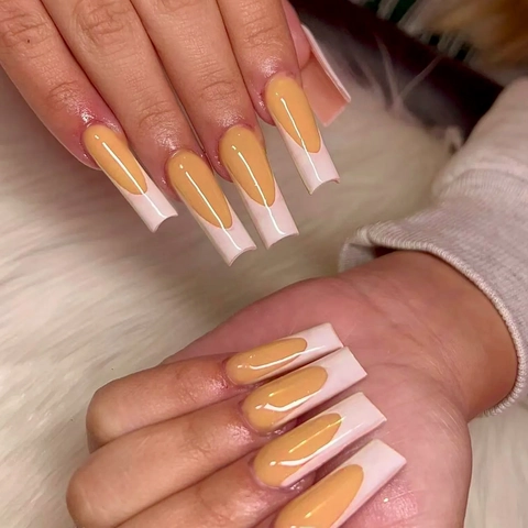 Unghie Finte Press On French Tip Lunghe Coffin Ballerina Artificiali Lucide Per Donne Eleganti Moda
