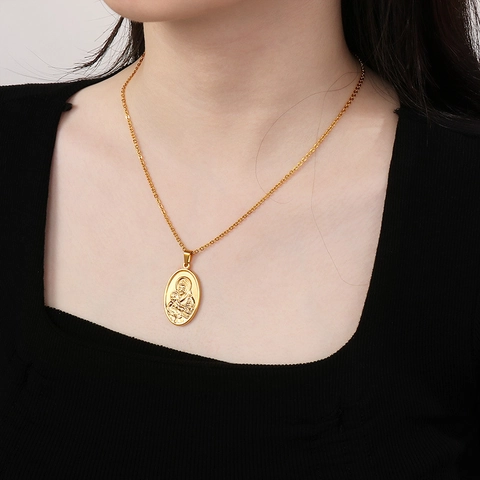 Collar Colgante Medalla Milagrosa Virgen María Joyería Católica Religiosa Acero Inoxidable Relieve Retro Para Mujeres Hombres