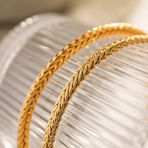 Collana E Bracciale In Acciaio Inossidabile Placcato Oro 18K Catena Intrecciata Tessuta Gioielli Geometrici Minimalisti Donna