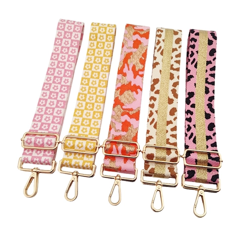 Bag Strap Wide Adjustable Shoulder Crossbody Replacement Cotton Polyester Jacquard Webbing Metal Buckle Floral Leopard