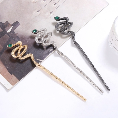 Fermaglio Per Capelli A Serpente In Lega Di Metallo Con Occhi Di Strass Verdi Stile Cinese Vintage Gioielli Punk