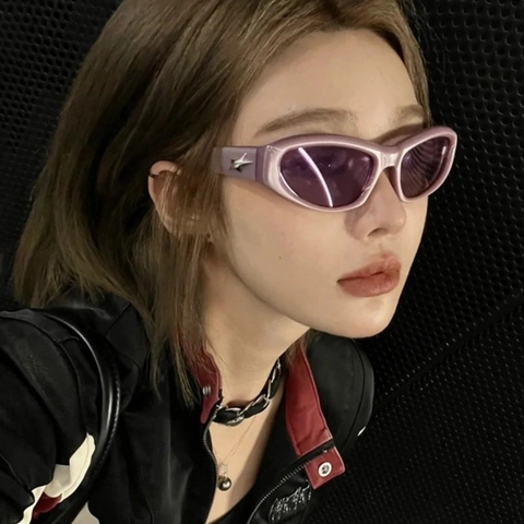 Future Aesthetic Small Frame Sunglasses With Metallic Star Decor UV400 Protection Y2K Punk Streetwear Eyewear