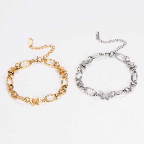 Pulsera De Cadena Con Dije De Mariposa Acero Inoxidable 304 Ajustable Cierre De Langosta Joyería Moda Mujer