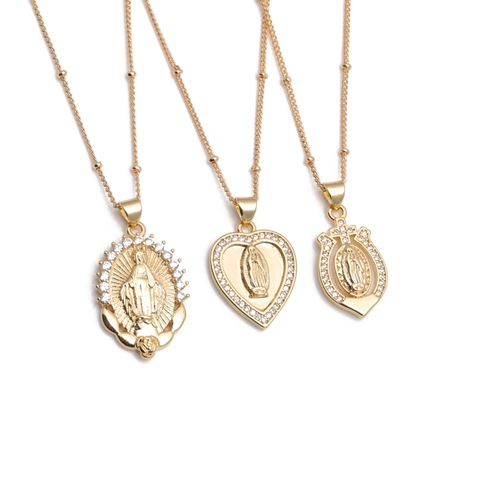 Collar Con Colgante Religioso De La Virgen María Maria Cobre Chapado En Oro Corazón Herradura Joyería Retro Con Diamantes De Imitación Para Mujer