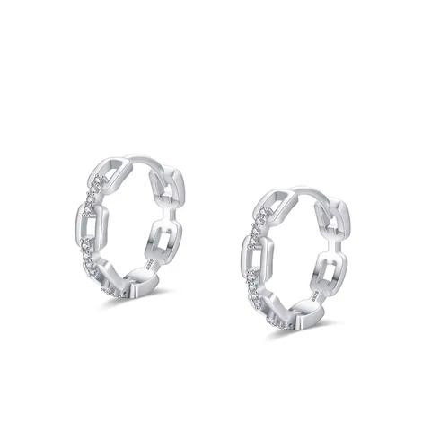 925 Sterling Silver Chain Hoop Earrings for Women Minimalist Micro Inlaid Rhinestone Elegant Daily Fashion Jewelry Gift