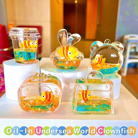 Oceaanwereld Drijvende Vis Vloeibare Sleutelhanger Acryl Drijfzand Tas Hanger Cartoon Dier Cadeau