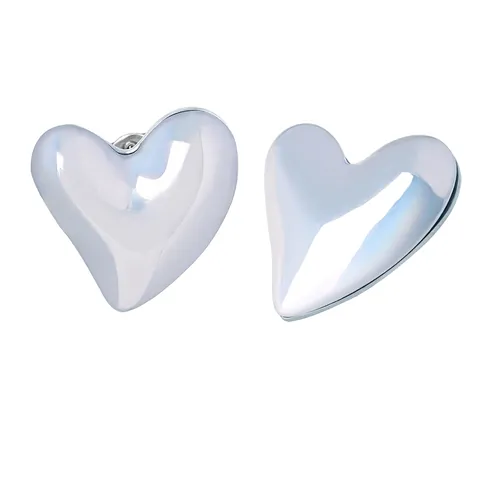 Pendientes de Botón de Corazón de Acero de Titanio Minimalistas para Mujer Pendientes de Corazón de Resina Iridiscente de Alto Brillo Joyería