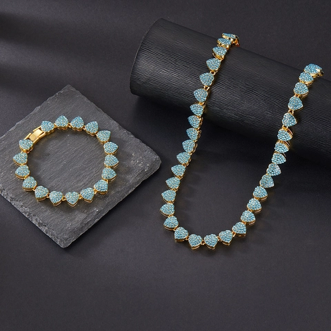 Collana E Bracciale A Catena Con Maglia Cubana A Cuore Iced Out Gioielli Hip Hop In Lega Strass Per Uomo Donna Moda