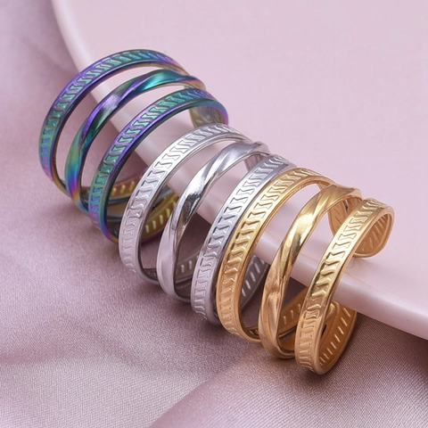 Geometric Multi Layer Ring Stainless Steel Minimalist Adjustable Open Ring Chevron Textured Trendy Jewelry For Women Men