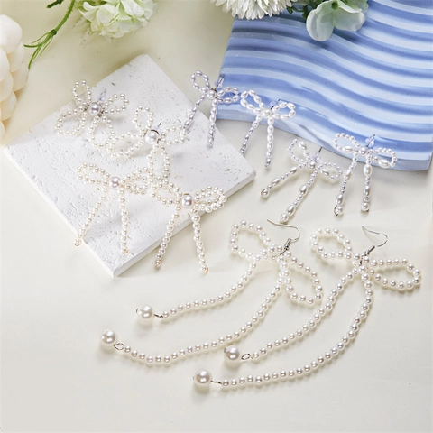 Eleganti Orecchini a Fiocco con Perle Artificiali per Donna Orecchini Pendenti con Frange di Perle in Lega Gioielli alla Moda