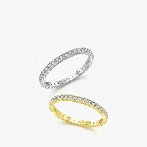 925 Sterling Silver Eternity Ring Full Pave Cubic Zirconia Stackable Minimalist Luxury Jewelry Finger Band For Women