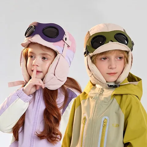 Colbacco Da Aviatore Invernale Per Bambini Foderato In Pile Caldo Protezione Orecchie Con Occhiali Antivento All'aperto